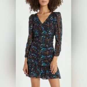 Tanya Taylor Kathleen Ruched Mini Dress 100% Silk Womens Size 6